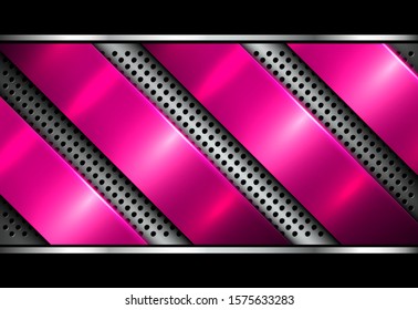 Silver pink metallic background, 3D with dotted pattern, vector illustration.