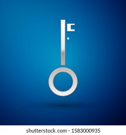 Silver Pirate key icon isolated on blue background.  Vector Illustration