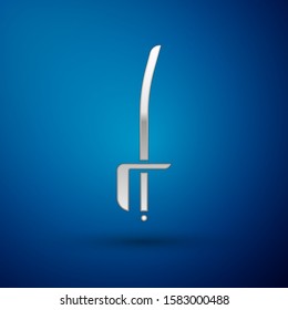 Silver Pirate sword icon isolated on blue background. Sabre sign.  Vector Illustration