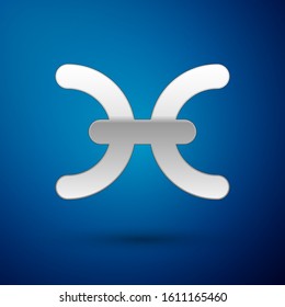 Silver Pisces zodiac sign icon isolated on blue background. Astrological horoscope collection.  Vector Illustration