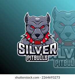 Silver Pitbulls Animal Mascot Sport Club Team Badge