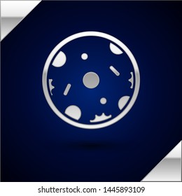Silver Pizza icon isolated on dark blue background. Fast food menu.  Vector Illustration