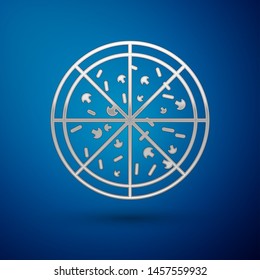 Silver Pizza icon isolated on blue background. Vector Illustration