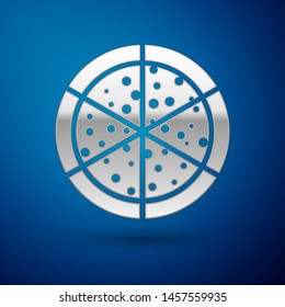 Silver Pizza icon isolated on blue background. Vector Illustration