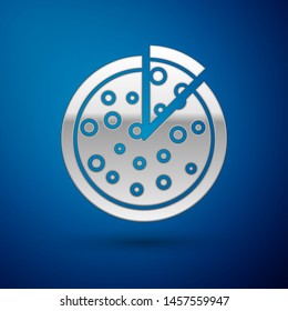 Silver Pizza icon isolated on blue background. Vector Illustration