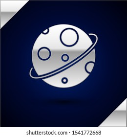 Silver Planet icon isolated on dark blue background.  Vector Illustration
