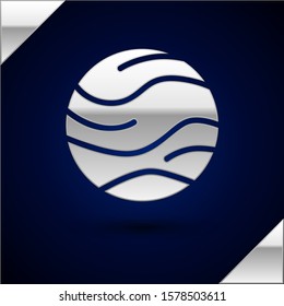 Silver Planet icon isolated on dark blue background.  Vector Illustration