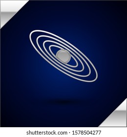 Silver Planet icon isolated on dark blue background.  Vector Illustration