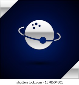 Silver Planet icon isolated on dark blue background.  Vector Illustration
