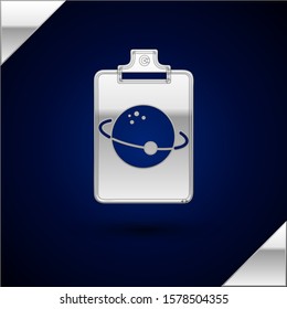 Silver Planet icon isolated on dark blue background.  Vector Illustration