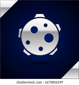 Silver Planet icon isolated on dark blue background.  Vector Illustration