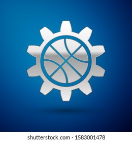Silver Planning strategy concept icon isolated on blue background. Basketball cup formation and tactic.  Vector Illustration