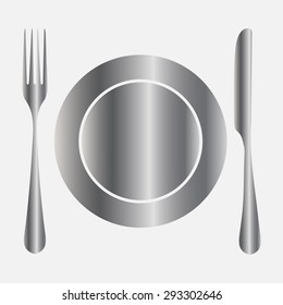 Silver plate with spoon, knife and fork