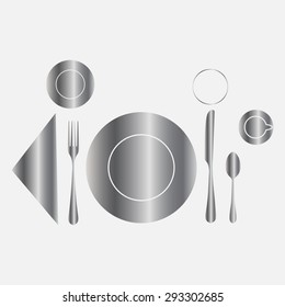 Silver plate with spoon, knife and fork 