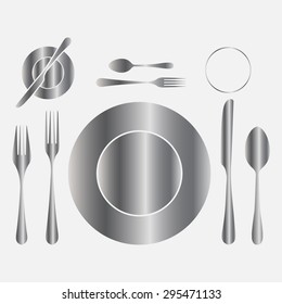 Silver plate with spoon, knife and fork 