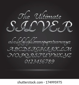 Silver Platinum Font And Numbers, Eps 10 Vector, Editable For Any Background