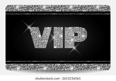 Silver or Platinum VIP Card with glitter effect. Minimalistic style. For business and organizations, premium customer service. Vector images.