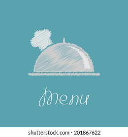 Silver platter cloche and chefs hat. Scribble effect. Vector illustration