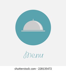 Silver platter cloche circle icon. Flat design. Menu cover. Flat design Vector illustration