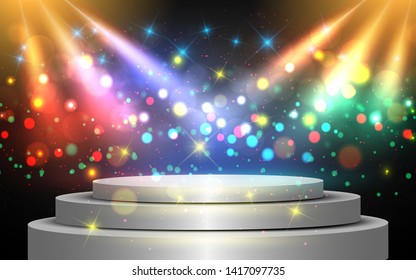 silver podium with colorful light on the stage