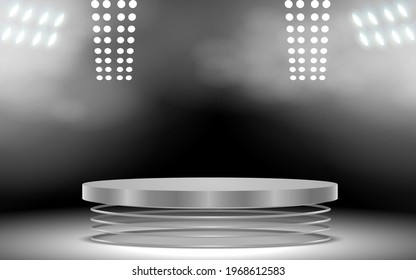 silver podium on spring and spotlight in the studio room