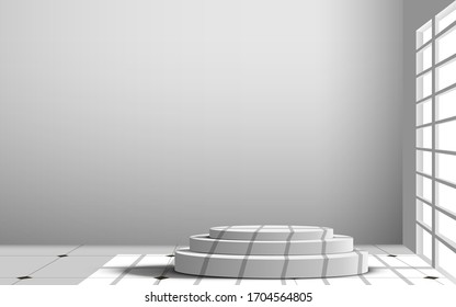 silver podium and sunlight in the studio room