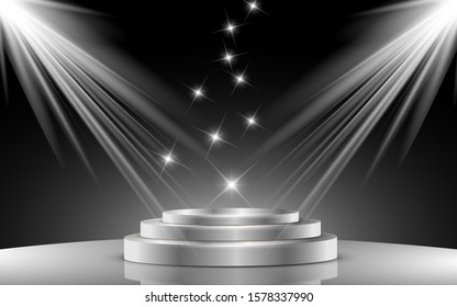 silver podium and white light in the studio room