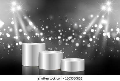 silver podium with white light in the studio room