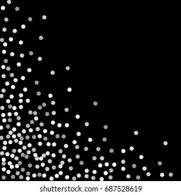 Silver points of confetti. Abstract chaotic scatter on a black background. Astral design. Vector illustration.