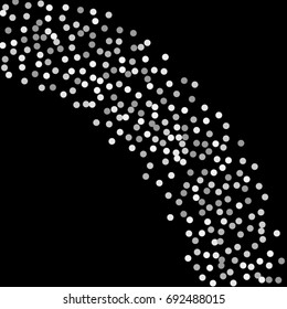 Silver points of confetti. Abstract chaotic scatter on a black background. Astral design. Vector illustration.