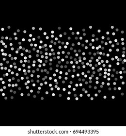 Silver points of confetti. Abstract chaotic scatter on a black background. Astral design. Vector illustration.