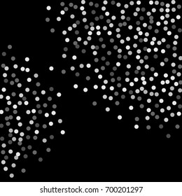 Silver points of confetti. Abstract chaotic scatter on a black background. Astral design. Vector illustration.