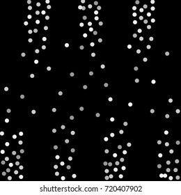 Silver points of confetti. Abstract chaotic scatter on a black background. Astral design. Vector illustration.