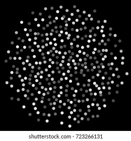 Silver points of confetti. Abstract chaotic scatter on a black background. Astral design. Vector illustration.