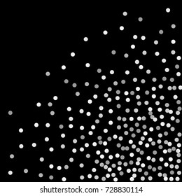 Silver points of confetti. Abstract chaotic scatter on a black background. Astral design. Vector illustration.