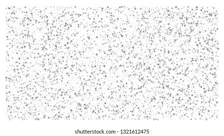 Silver polka dot small confetti on white background. Luxury festive background. Silver shiny abstract texture. Element of design. Vector 