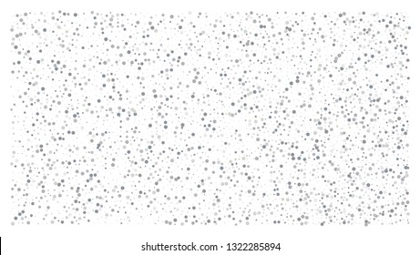 Silver polka dot small confetti on white background. Luxury festive background. Silver shiny abstract texture. Element of design. Vector 