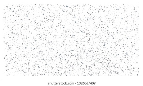 Silver polka dot small confetti on white background. Luxury festive background. Silver shiny abstract texture. Element of design. Vector 