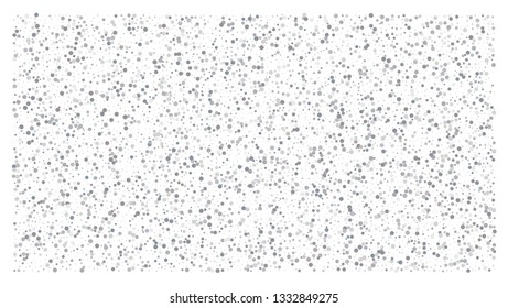 Silver polka dot small confetti on white background. Luxury festive background. Silver shiny abstract texture. Element of design. Vector 