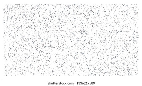 Silver polka dot small confetti on white background. Luxury festive background. Silver shiny abstract texture. Element of design. Vector 
