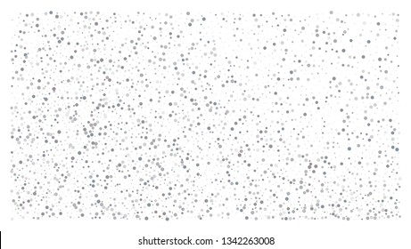 Silver polka dot small confetti on white background. Luxury festive background. Silver shiny abstract texture. Element of design. Vector 