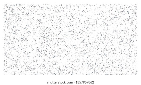 Silver polka dot small confetti on white background. Luxury festive background. Silver shiny abstract texture. Element of design. Vector 