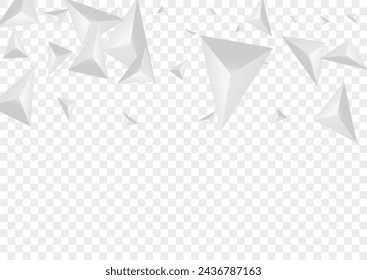 Silver Polygon Background Transparent Vector. Shard Volume Texture. Greyscale Shape Template. Origami Geometric. Grizzly Pyramid Tile.