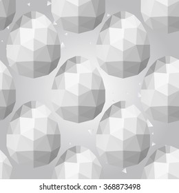 Silver polygonal shape: egg on white silver sparkle background. Metal polygonal seamless pattern in hipster triangle low poly style. Silver background for vip, gift, website techno design