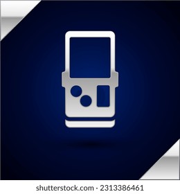 Silver Portable tetris electronic game icon isolated on dark blue background. Vintage style pocket brick game. Interactive playing device.  Vector