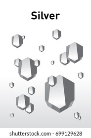 Silver is a precious metal, yellow. Hexagonal ingots of silver in the form of rainfall.  Vector template cover for design.