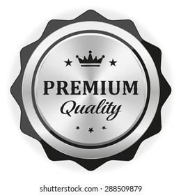 Silver Premium Quality Badge With Black Border On White Background