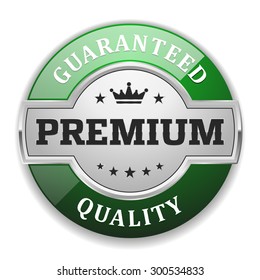 Silver Premium Quality Badge With Green Border On White Background