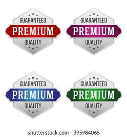 Silver Premium Quality badges with four different colors