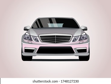 silver premium sedan model, front view.  Mercedes E 63.